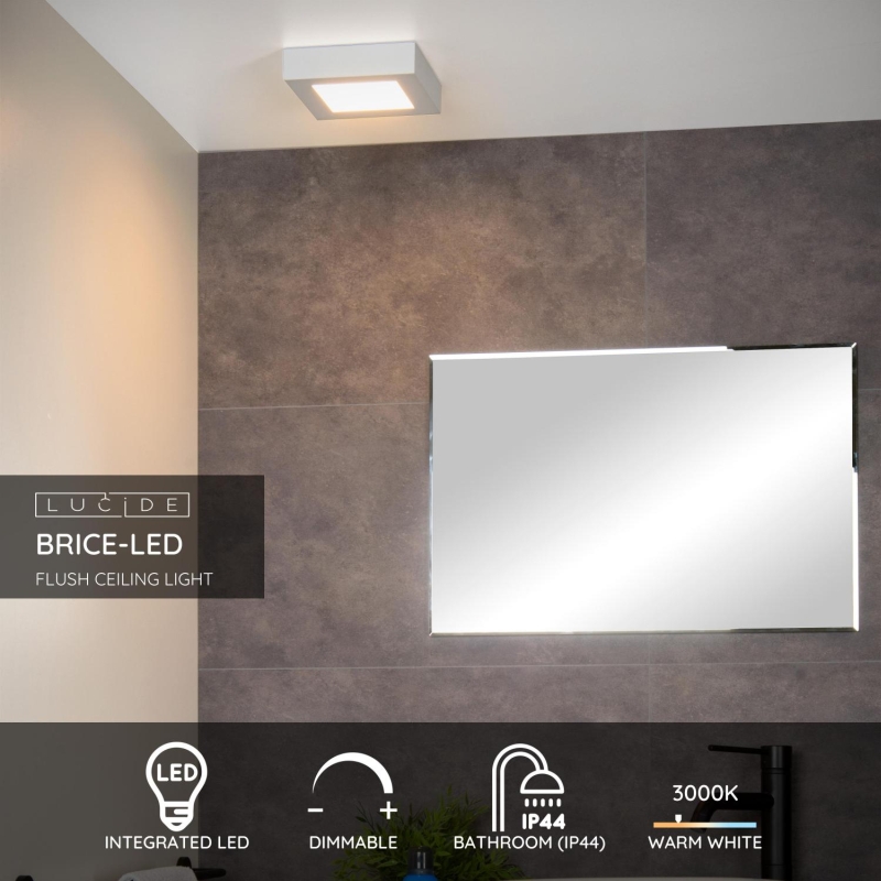 Lucide BRICE-LED - Zapustené stropné svietidlo Kúpeľňa - LED Dim. - 1x15W 3000K - IP44 - Biela